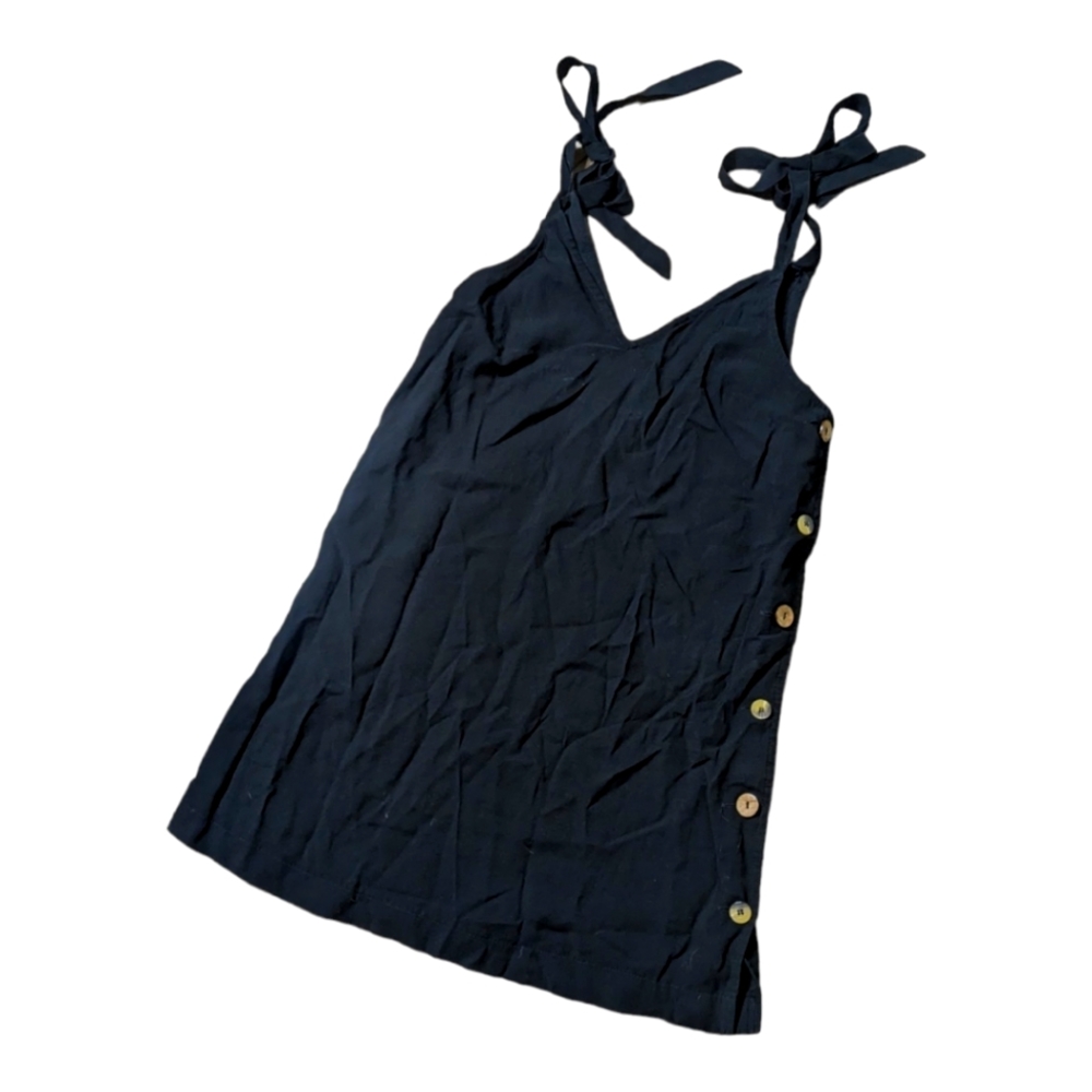 Topshop Black Tie-Strap Mini Dress with Side Buttons